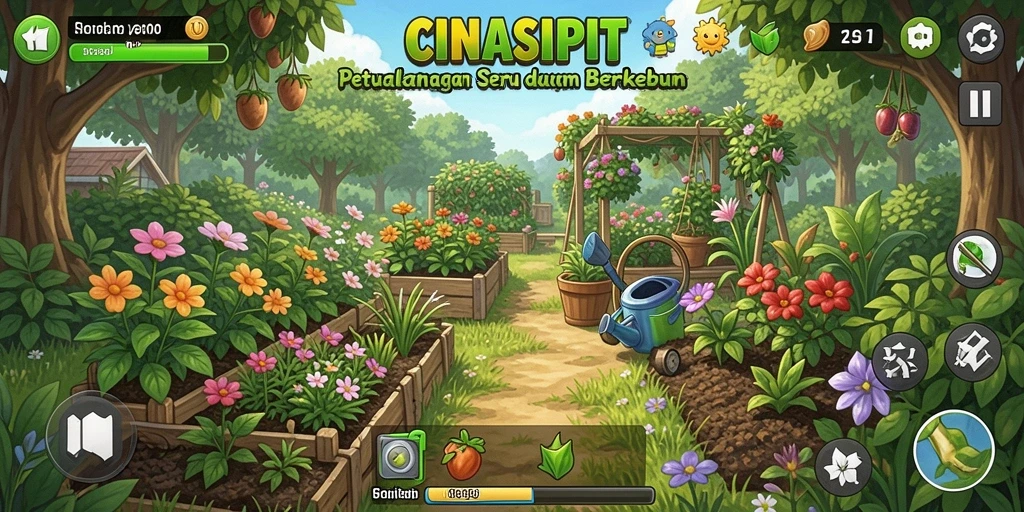 Screenshot CINASIPIT yang menunjukkan gameplay menarik dalam berkebun.