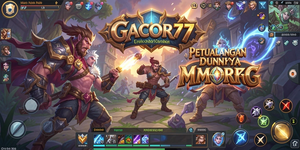 Screenshot GACOR77 menampilkan pertarungan epik dalam dunia MMORPG.