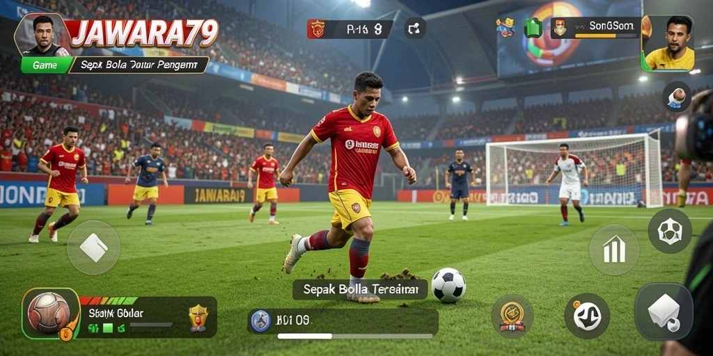 Tampilan gameplay JAWARA79 yang mendebarkan saat bertanding sepak bola.