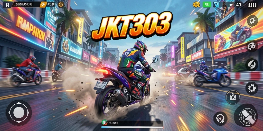 Screenshot dari pengalaman balapan motor yang mendebarkan.