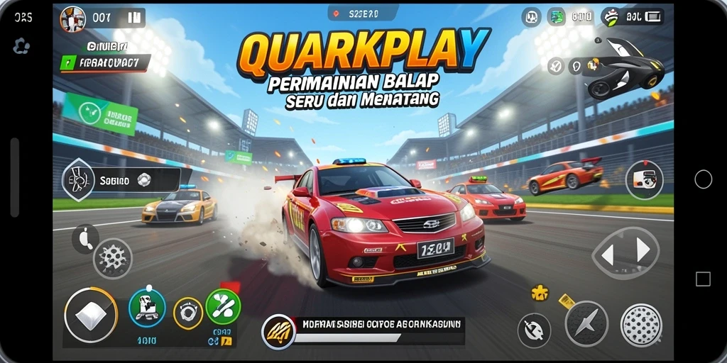 Tampilan gameplay QUARKPLAY dengan aksi balap yang seru.