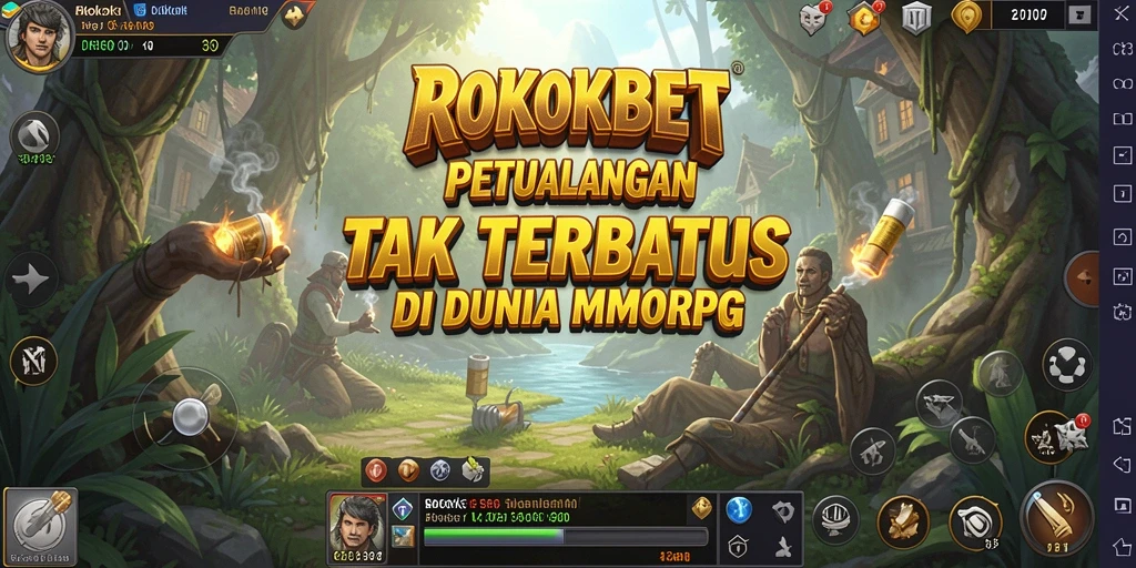 Screenshot petualangan karakter dalam ROKOKBET yang menampilkan aksi MMORPG.